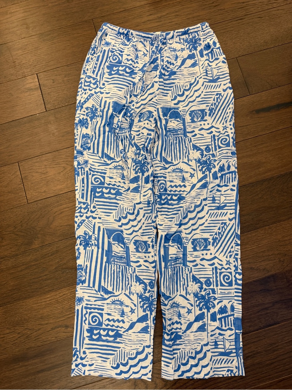 Lost + Wander Wide Leg Blue and White Tropical Print Pant Size Small - C36-053